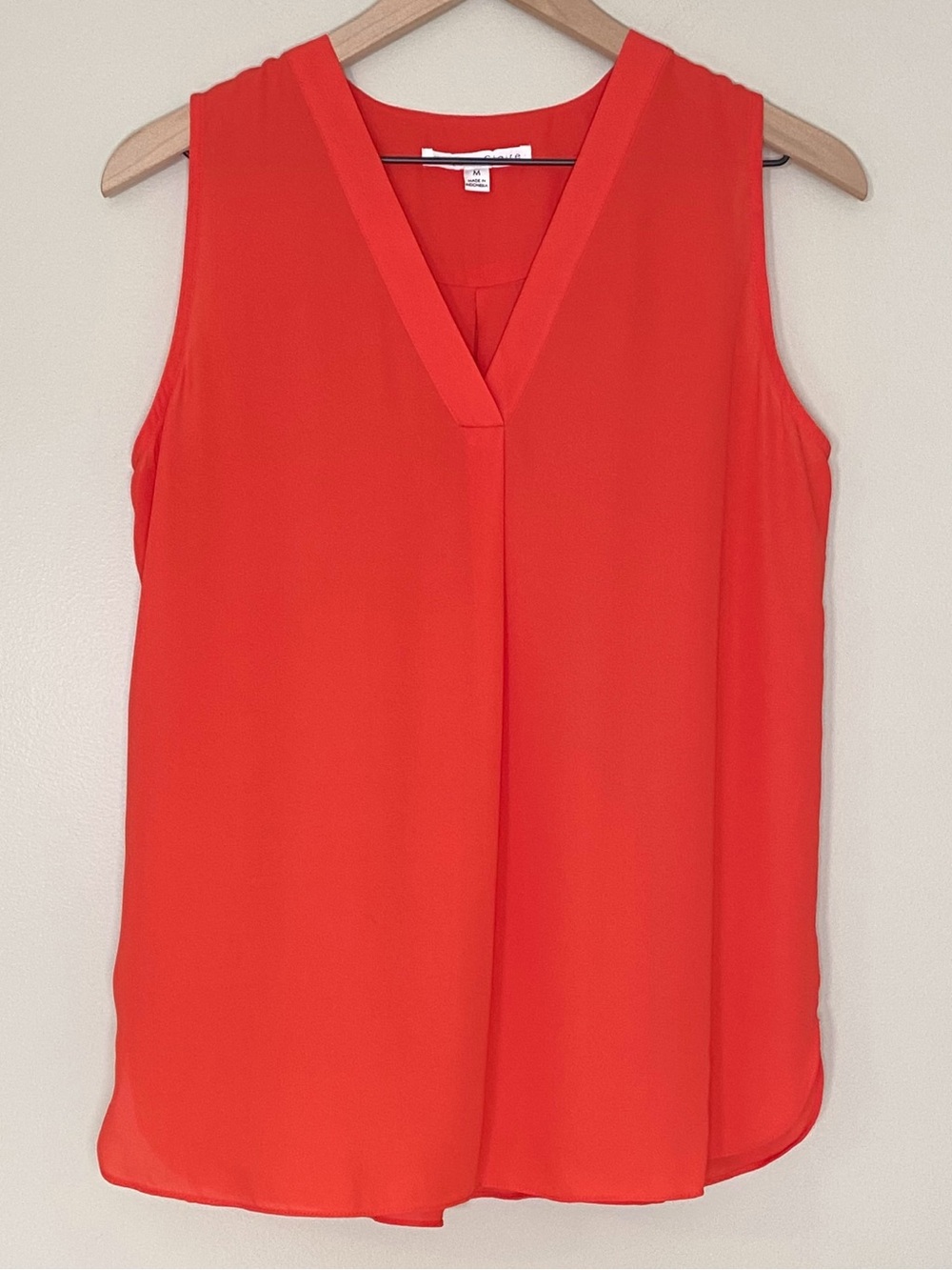 Vibrant Coral Red Flowy Casual Sleeveless Chiffon Blouse Tank Top Medium